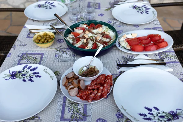 Preparado Para Cena Terraza — Foto de Stock