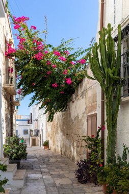 Polignano a Mare, İtalya - 17 Eylül 2019: Büyüleyici ve romantik tarihi şehir Polignano a Mare, Apulia, Güney İtalya