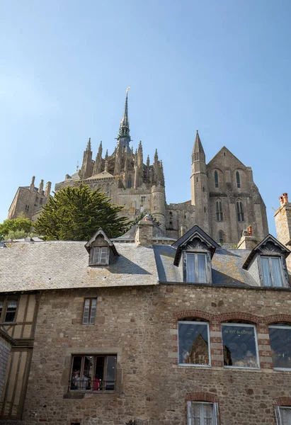 Fransa Nın Ünlü Mont Saint Michel Adasındaki Eski Şehrin Eski — Stok fotoğraf