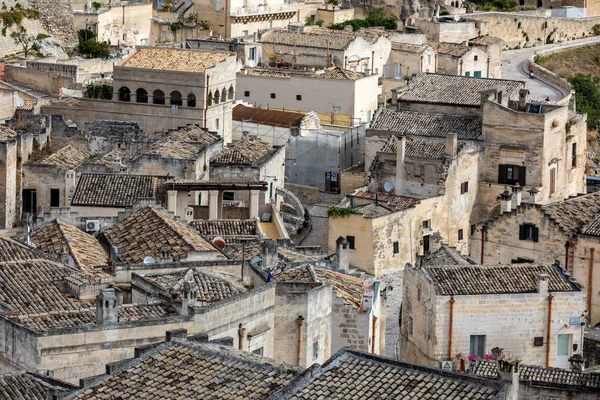 마테라 Sassi Matera 전경은 마테라 역사적 지역으로 주거지로 알려져 바실리카타 — 스톡 사진