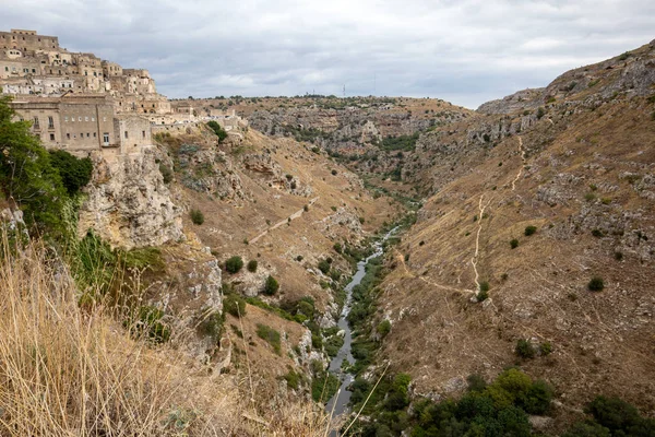 View Gravina River Canyon Park Rupestrian Churches Matera Houses Caves — Stock Photo, Image