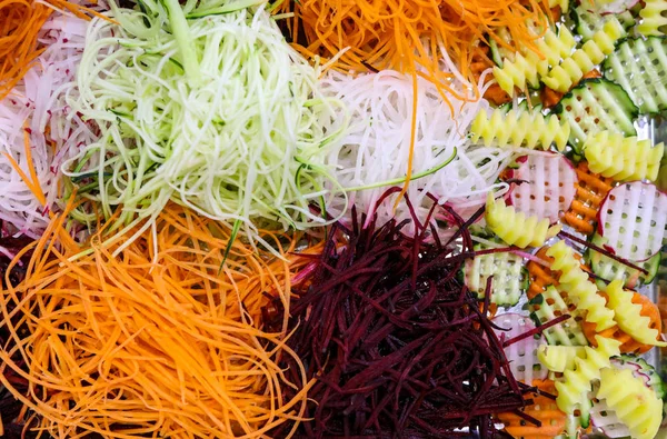 Différents Légumes Fruits Crus Déchiquetés Comme Exemple Une Alimentation Saine — Photo