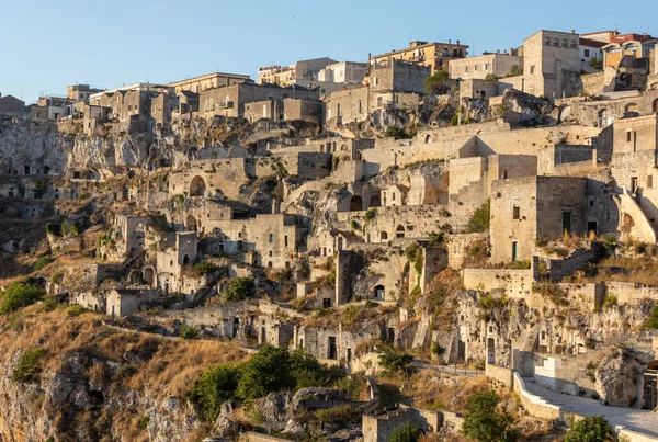 Sassi Matera Nın Manzarası Matera Şehrinin Tarihi Bir Bölgesidir Eski — Stok fotoğraf