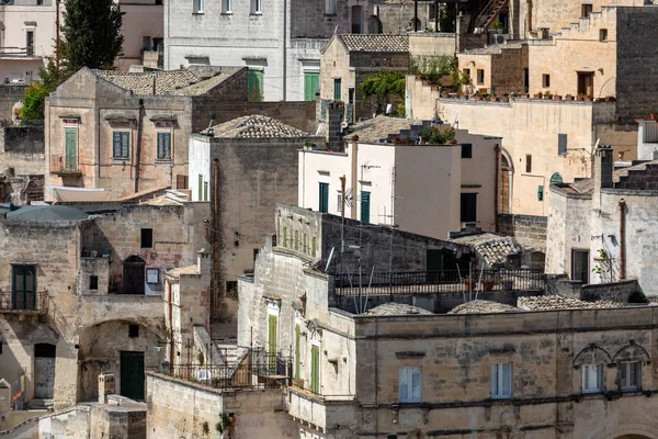 Widok Sassi Matera Historycznej Dzielnicy Mieście Matera Znany Ich Starożytnych — Zdjęcie stockowe