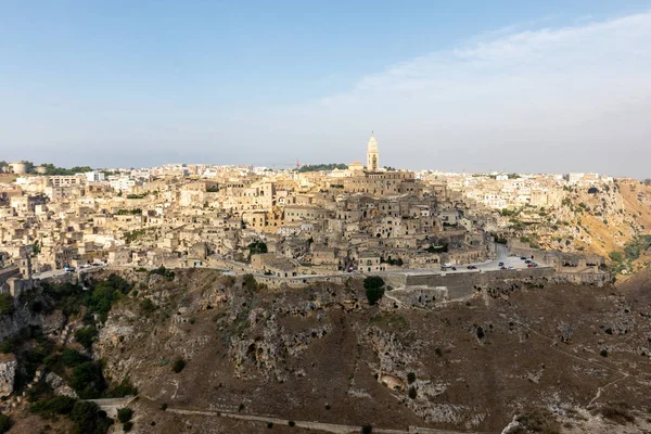 Panoramatický Výhled Sassi Matera Historickou Čtvrť Městě Matera Známou Svými — Stock fotografie