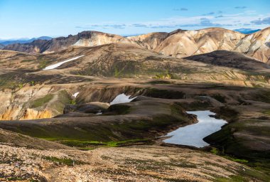Fjallabak Doğa Rezervi 'ndeki Landmannalaugar volkanik dağları. İzlanda
