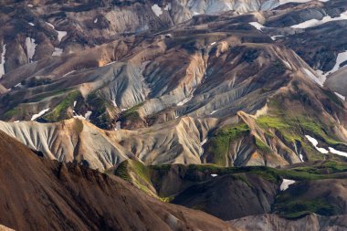 Fjallabak Doğa Rezervi 'ndeki Landmannalaugar volkanik dağları. İzlanda