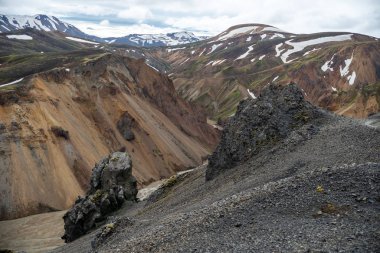 Fjallabak Doğa Rezervi 'ndeki Landmannalaugar volkanik dağları. İzlanda