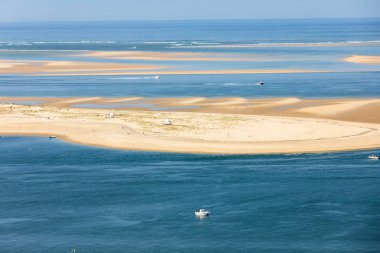 Avrupa 'nın en uzun kum tepeciği olan Pilat Kumulundan bir görüntü. La Teste-de-Buch, Arcachon Körfezi, Aquitaine, Fransa 