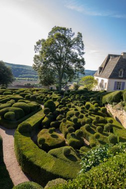 Dordogne, Fransa - 3 Eylül 2018: Jardins de Marqueyssac Fransa'nın Dordogne bölgedeki bahçelerde budama sanatı