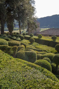 Dordogne, Fransa - 3 Eylül 2018: Jardins de Marqueyssac Fransa'nın Dordogne bölgedeki bahçelerde budama sanatı