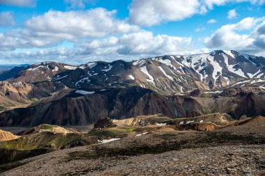 Fjallabak Doğa Rezervi 'ndeki Landmannalaugar volkanik dağları. İzlanda