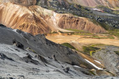 Fjallabak Doğa Rezervi 'ndeki Landmannalaugar volkanik dağları. İzlanda