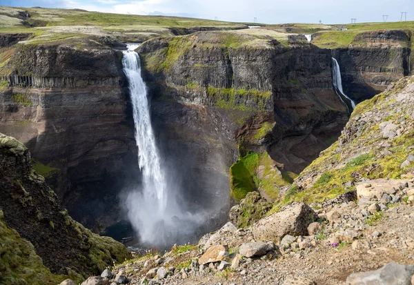 Widok Krajobraz Wodospadu Haifoss Islandii — Zdjęcie stockowe