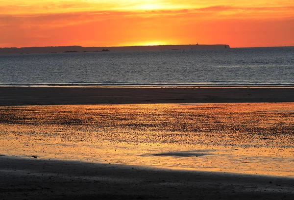 Belleza Vista Del Atardecer Desde Playa Saint Malo Bretaña Francia —  Fotos de Stock