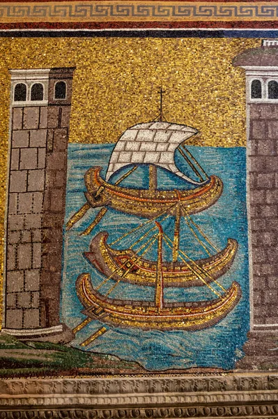 Rawenna Włochy Września 2019 Mozaiki Ścianie Bocznej Bazylice Apollinara Nuovo — Zdjęcie stockowe