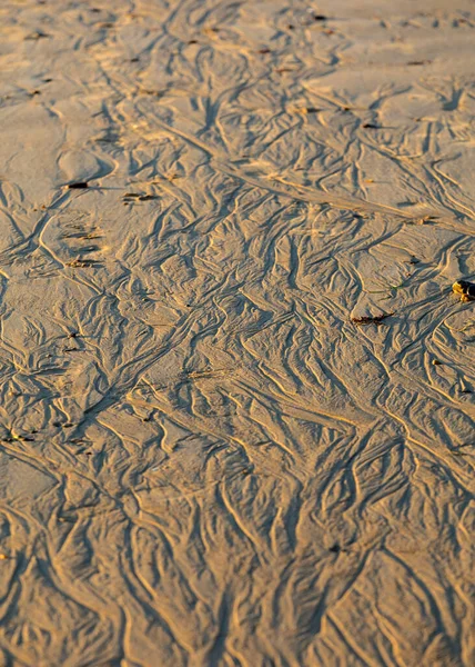 Tramonto Luce Sul Modello Sabbia Sinistra Retromarcia Marea — Foto Stock