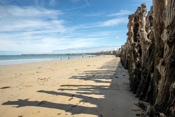 Big Breakwater 3000 Trunks Defend City Tides Plage Ventail Beach — Stock Photo, Image