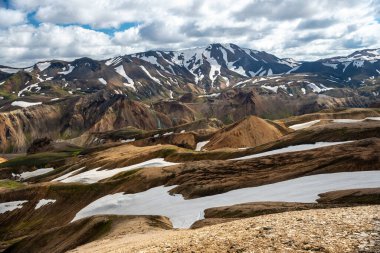 Fjallabak Doğa Rezervi 'ndeki Landmannalaugar volkanik dağları. İzlanda