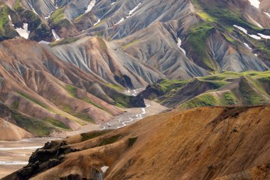 Fjallabak Doğa Rezervi 'ndeki Landmannalaugar volkanik dağları. İzlanda