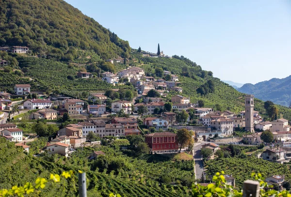 Colinas Pitorescas Com Vinhas Região Vinícola Espumante Prosecco Entre Valdobbiadene — Fotografia de Stock