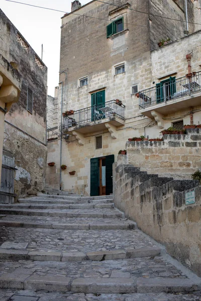 Rua Cobblestone Sassi Matera Bairro Histórico Cidade Matera Basilicata Itália — Fotografia de Stock