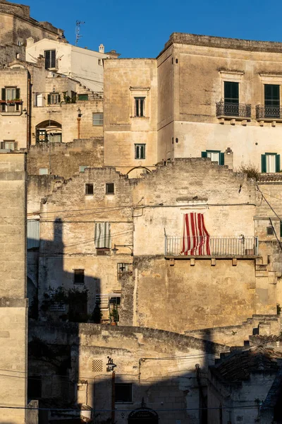 Widok Sassi Matera Historycznej Dzielnicy Mieście Matera Znany Ich Starożytnych — Zdjęcie stockowe