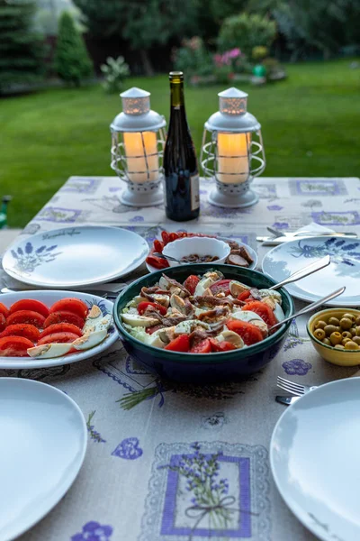 Preparado Para Cena Terraza — Foto de Stock