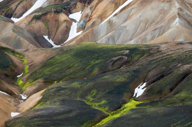 Fjallabak Doğa Rezervi 'ndeki Landmannalaugar volkanik dağları. İzlanda