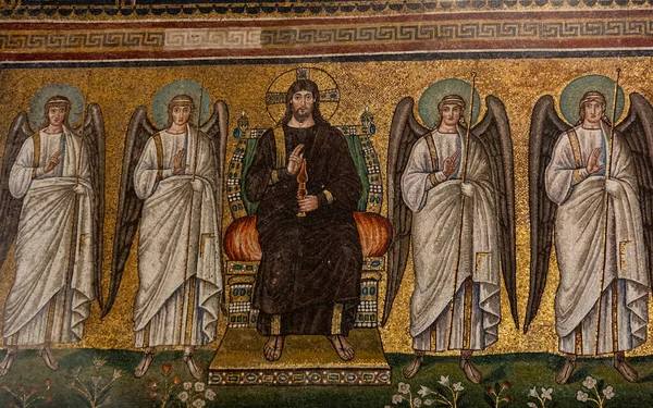 Ravenna Italy Sept 2019 Mosaic Enthroned Christus Four Vanguard Angels — стокове фото