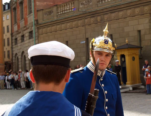 Estocolmo Suécia Setembro 2006 Mudança Cerimônia Guarda Com Participação Cavalaria — Fotografia de Stock