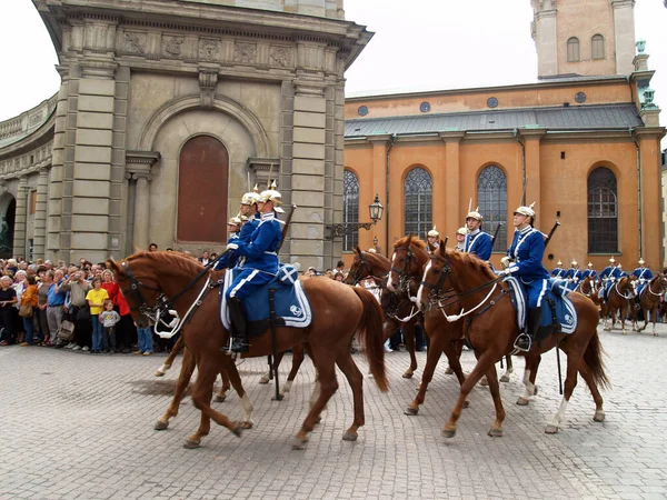 Estocolmo Suécia Setembro 2006 Mudança Cerimônia Guarda Com Participação Cavalaria — Fotografia de Stock