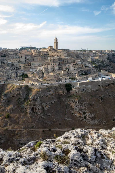 Panoramatický Výhled Sassi Matera Historickou Čtvrť Městě Matera Známou Svými — Stock fotografie