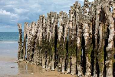 Büyük dalgalar, şehri Saint-Malo, Ille-et-Vilaine, Brittany, Fransa 'daki gelgitlerden korumak için 3000 sandık.