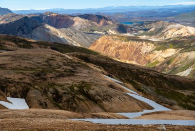 Fjallabak Doğa Rezervi 'ndeki Landmannalaugar volkanik dağları. İzlanda