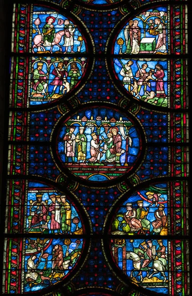 Troyes France Серпня 2018 Барвисті Вітражі Троєському Соборі Присвячені Святому — стокове фото