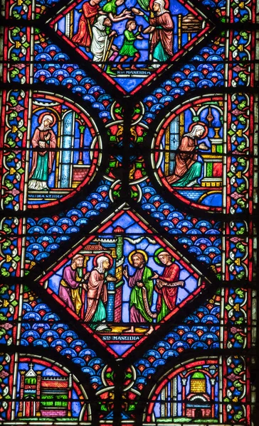 Troyes Francia Agosto 2018 Coloridas Vidrieras Catedral Troyes Dedicadas San —  Fotos de Stock