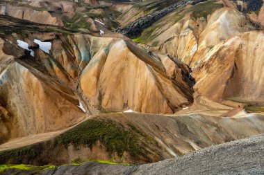 Fjallabak Doğa Rezervi 'ndeki Landmannalaugar volkanik dağları. İzlanda