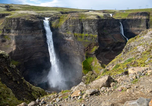 Pohled Krajinu Vodopádu Haifoss Islandu — Stock fotografie