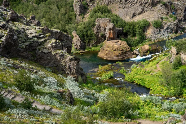 Die Malerische Landschaft Des Hjalparfoss Süden Islands — Stockfoto