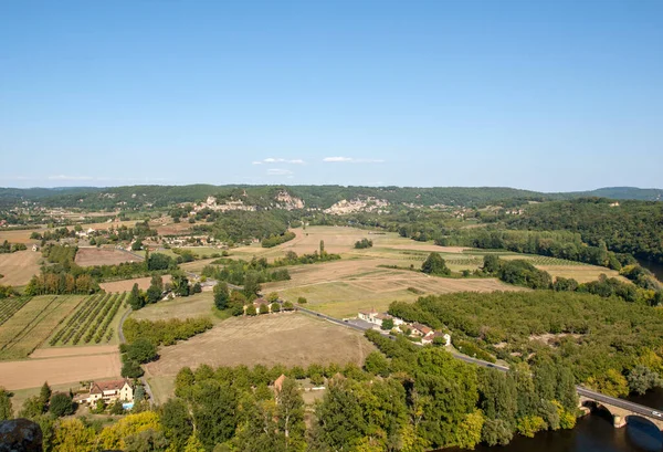 Pohled Údolí Řeky Dordogne Hrad Castelnaud Akvitánie Francie — Stock fotografie