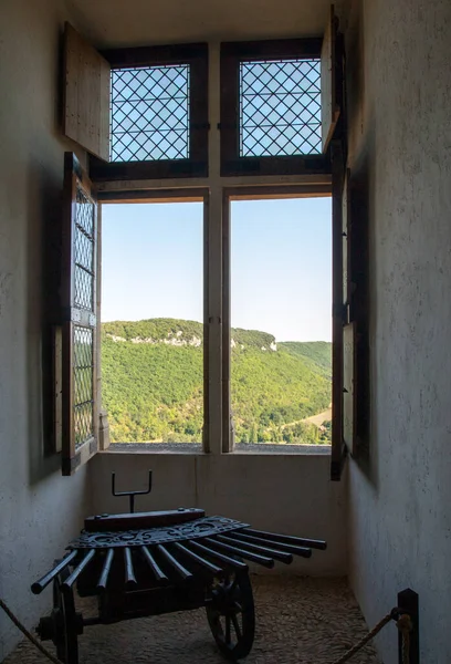 Castelnaud Dordogna Francia Settembre 2018 Antica Mitragliatrice Nel Castello Castelnaud — Foto Stock