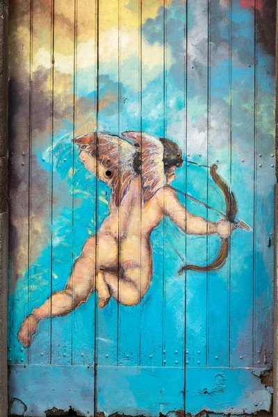 Funchal Portugal September 2016 Winged Cupid Painted Local Artist Door — Stock Photo, Image