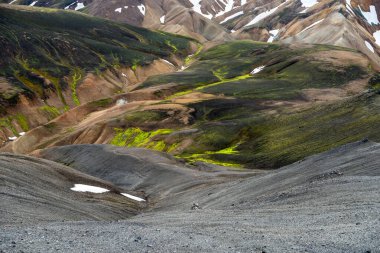 Fjallabak Doğa Rezervi 'ndeki Landmannalaugar volkanik dağları. İzlanda