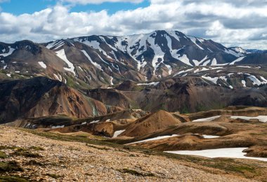 Fjallabak Doğa Rezervi 'ndeki Landmannalaugar volkanik dağları. İzlanda