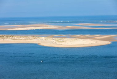 Avrupa 'nın en uzun kum tepeciği olan Pilat Kumulundan bir görüntü. La Teste-de-Buch, Arcachon Körfezi, Aquitaine, Fransa 