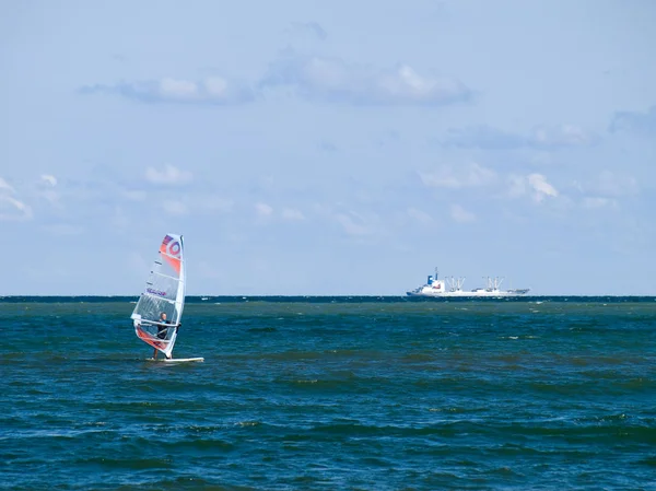 Windsurfing and Ship — Stock Photo, Image
