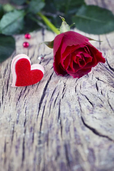 Κόκκινο τριαντάφυλλο και καρδιά — Φωτογραφία Αρχείου