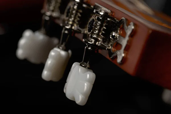 Una Macro Toma Cabezas Máquina Guitarra Acústica Utilizadas Para Afinar —  Fotos de Stock