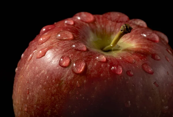 Vista Cerca Para Manzana Roja Fresca Con Gota Agua Parte —  Fotos de Stock